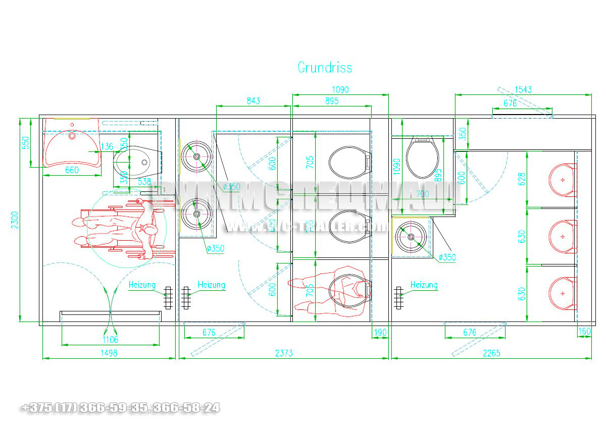 5 кабинок с отсеком для маломобильных групп населения