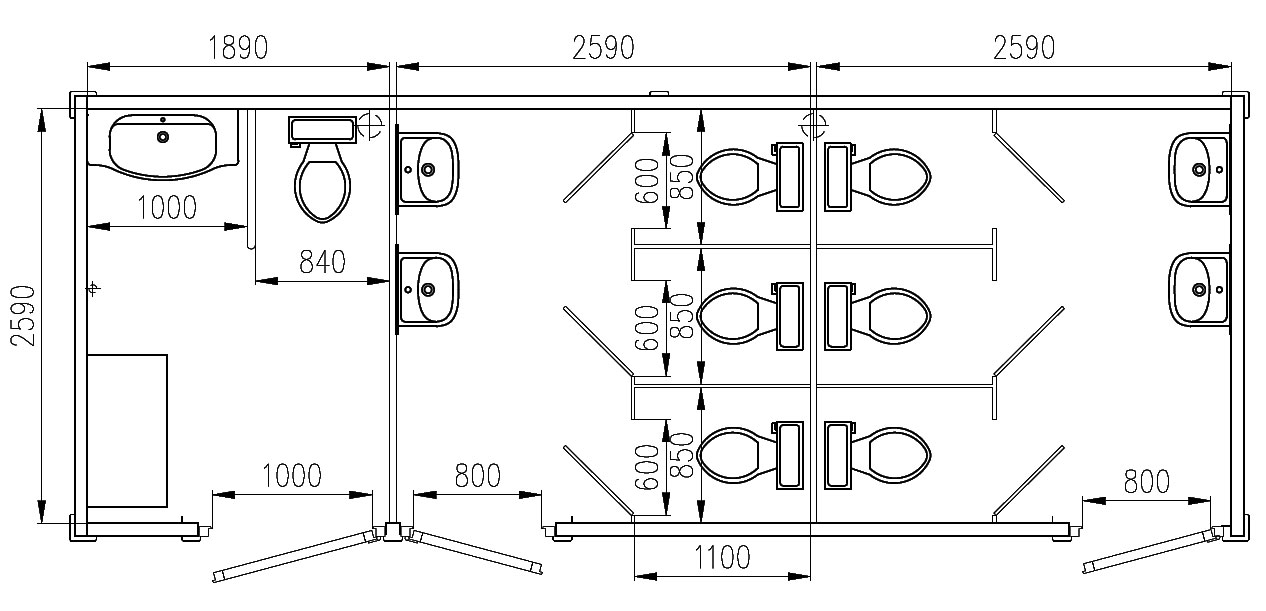 Модульное здание туалет на 5 кабинок
