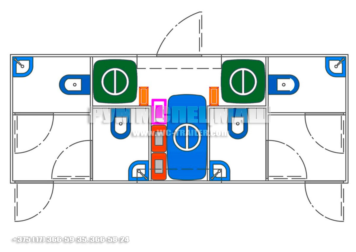 Прицеп туалет на 4 кабинки с вакуумным туалетным модулем